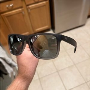 Ray-Ban Justin Semi Transparent Dark Gray Rubber with silver mirror lenses